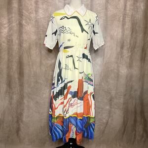 OPZM Qinpinzhimo Abstract Art Print Fit & Flare Short Sleeve Dress Maximalist